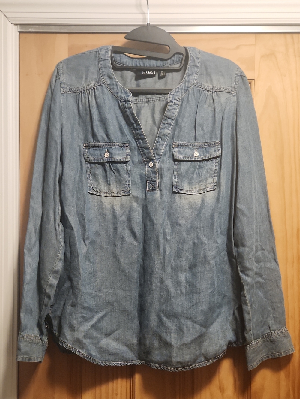 a.n.a Faded Light Blue Denim Henley Tunic